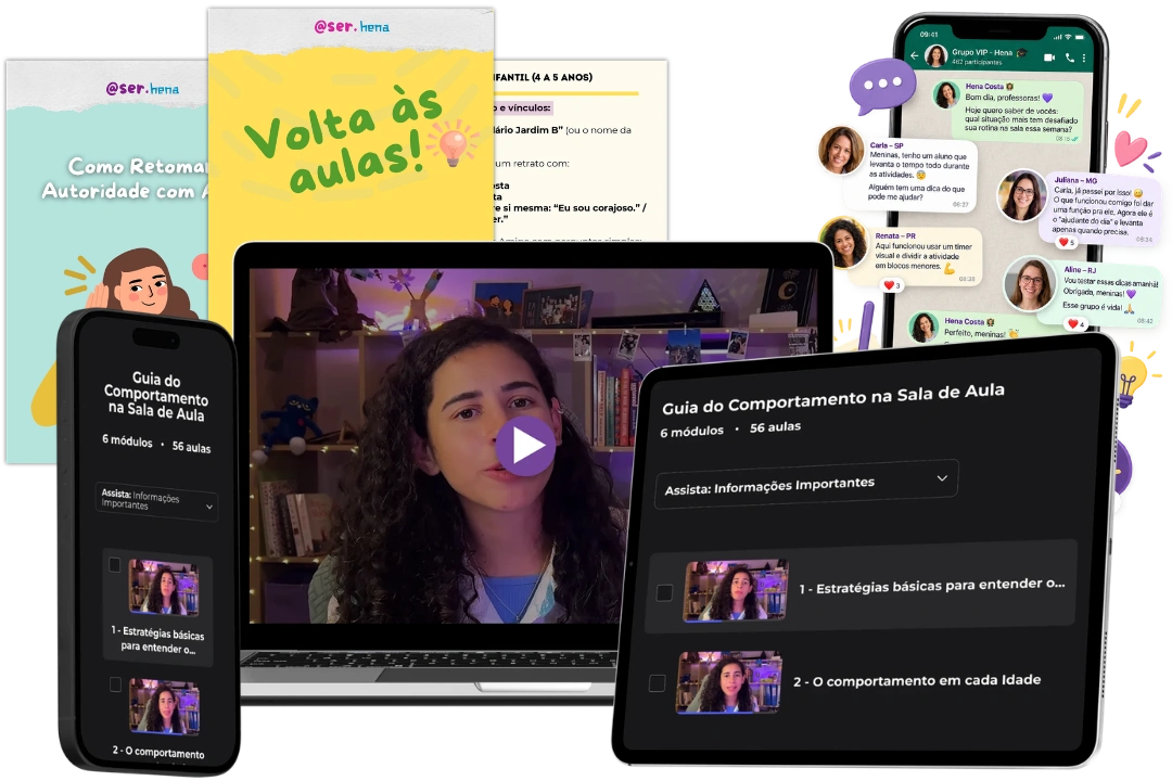 Guia do Comportamento na Sala de Aula: mockup do curso, PDFs e Grupo VIP